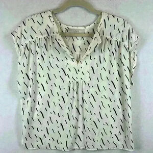 LOFT Women’s Blouse / Top Sz M Cream and Black Multi-Media Polyester and Rayon
